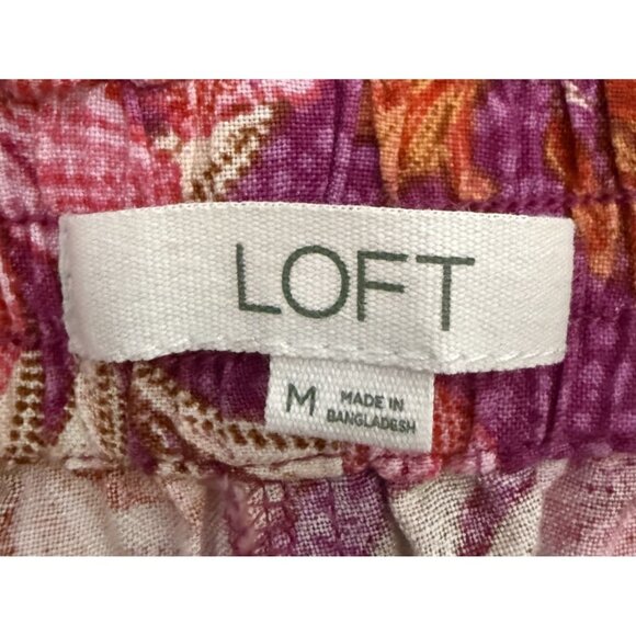 Loft Womens Lily Wide Leg Pants M Linen Blend Purple & Pink Floral Breezy EUC - Picture 5 of 6